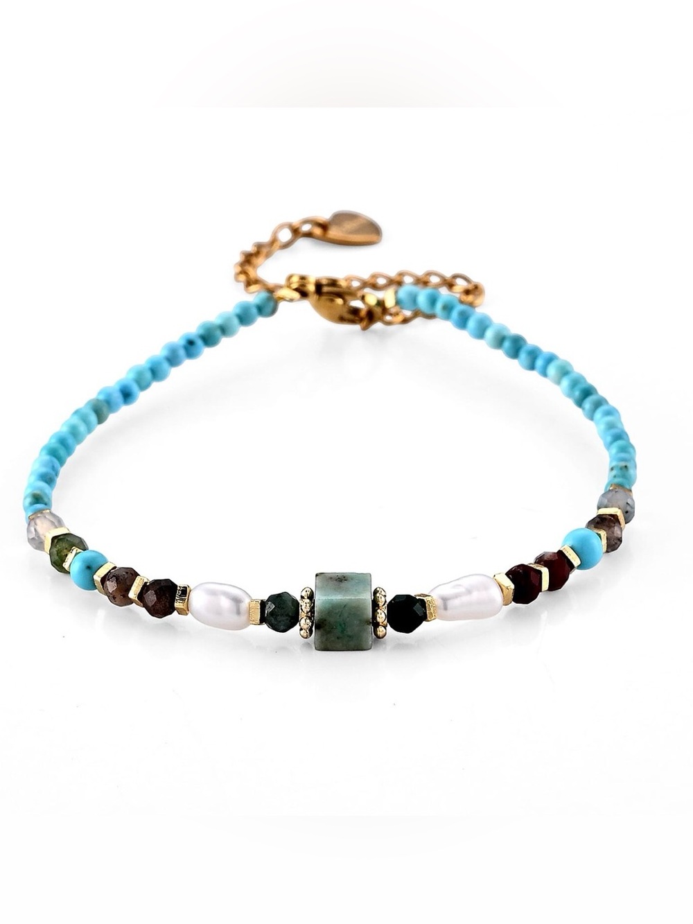 Turquoise Beaded Multi-Stone Bracelet with Goldtone Accents